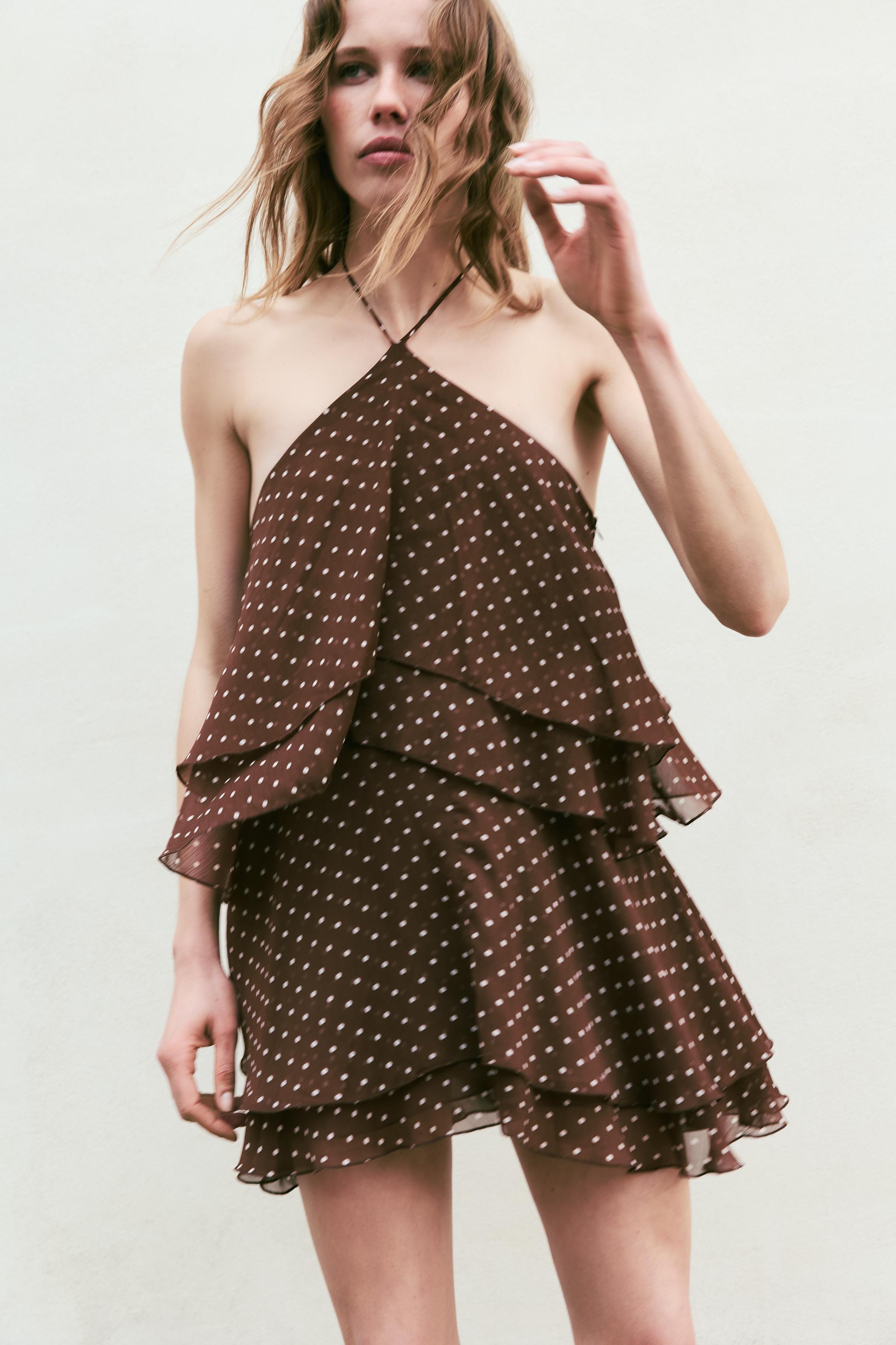 RUFFLED POLKA DOT HALTER DRESS